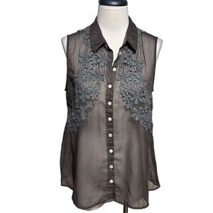 NICHII Woman Brown Sheer Button Up Sleeveless Blouse Size 0